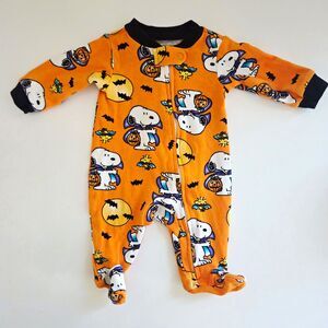Peanuts Snoopy Footed Zip One-Piece Sleeper, Orange Halloween Print Newborn